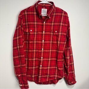 HUGH & CRYE Red Plaid Men's Button Down Shirt. Size : Short/Broad